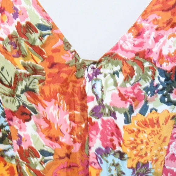 Sundance Silk Floral Ruffled V-Neck Havana Dress Orange Women's Size 4 H11297 - Picture 10 of 11